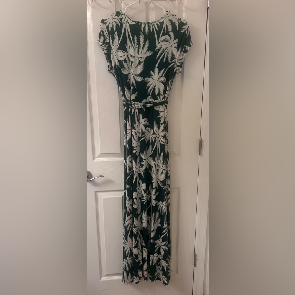 Green Palm Print Maxi Wrap Dress - Picture 3 of 5